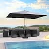 Front. PURPLE LEAF - 9' X 11' Rectangle Patio Market Umbrella with Base Outdoor Table Umbrella Aluminum Frame Sun Shade for Garden Deck Pool - Gray.