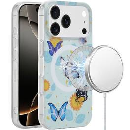 Kitcheniva - IMD Dual Layer Magnetic Circle Cover Phone Case With Tempered Glass For iPhone 17 Pro Max Mulitcolor Floral - Blue