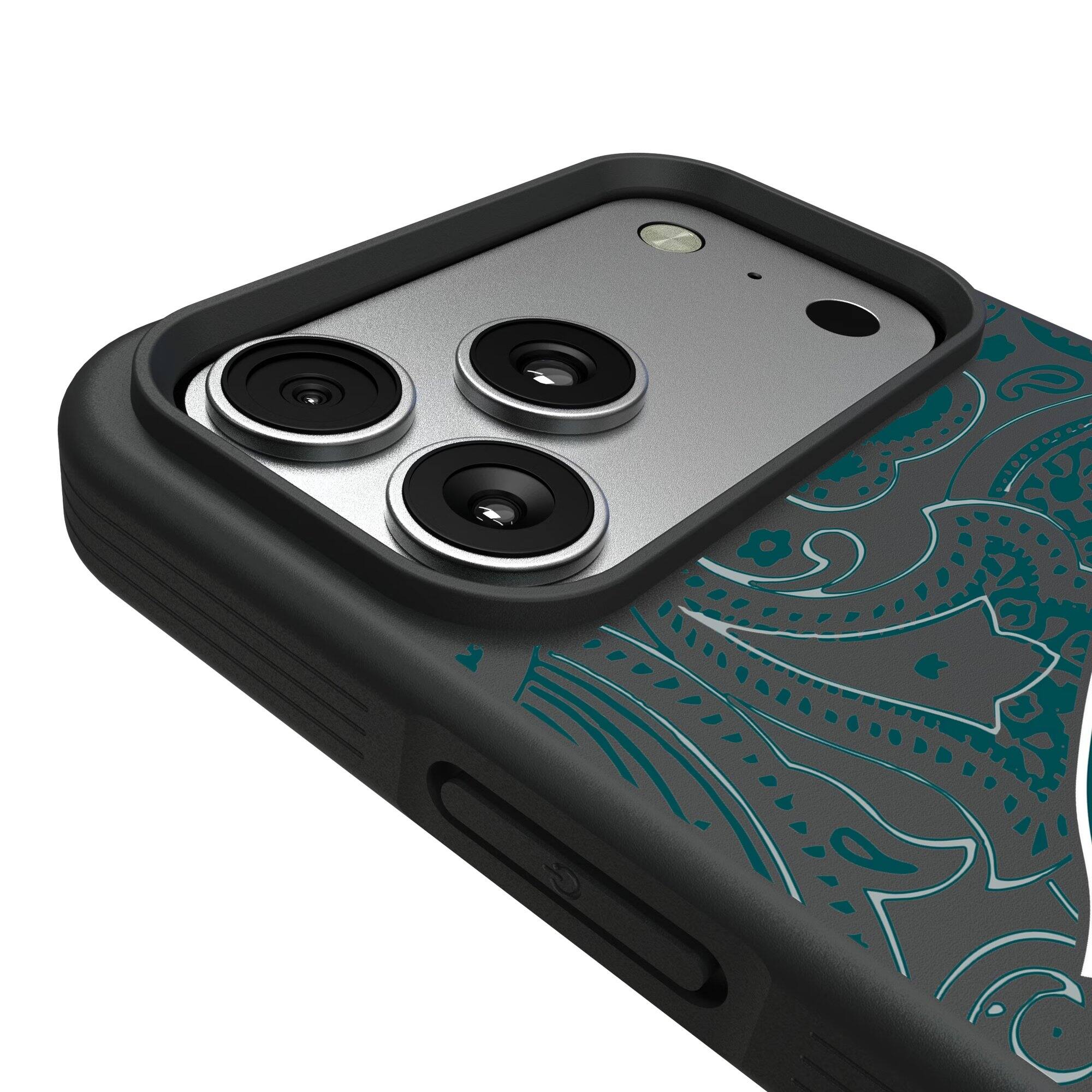 Alt View 2. Keyscaper - Philadelphia Eagles iPhone Paisley Design Bump Case - 16 Pro - Multicolor.