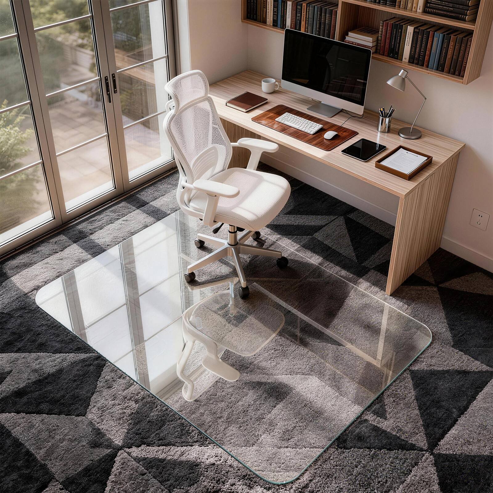 Alt View 7. Winado - 55"L x 46"W x 0.2"Th Tempered Glass Chair Mat Glass Floor Mat with 1200 Lbs Capacity for Office Chair Floor Protection - Tempered Glass.