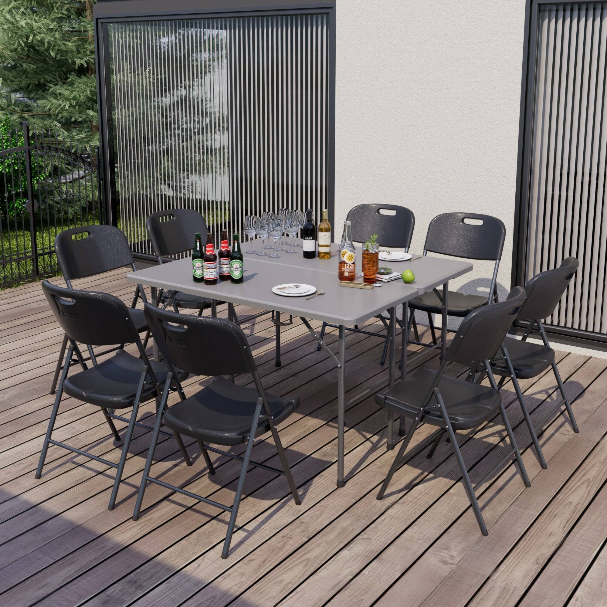 Alt View 2. Vecelo - Portable Folding Card Table and Chairs Set for 4 – HDPE Space Saving Folding Table for Indoor Outdoor Events - Grey.