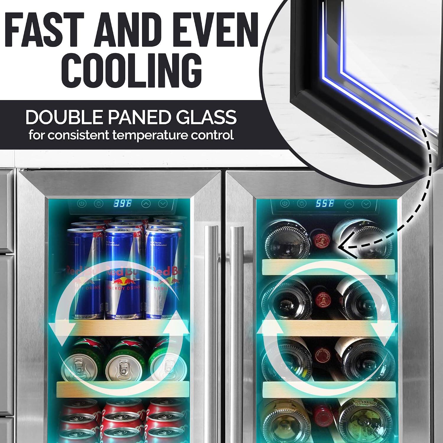 FAST AND EVEN COOLING DOUBLE PANED GLASS for consistent temperature control