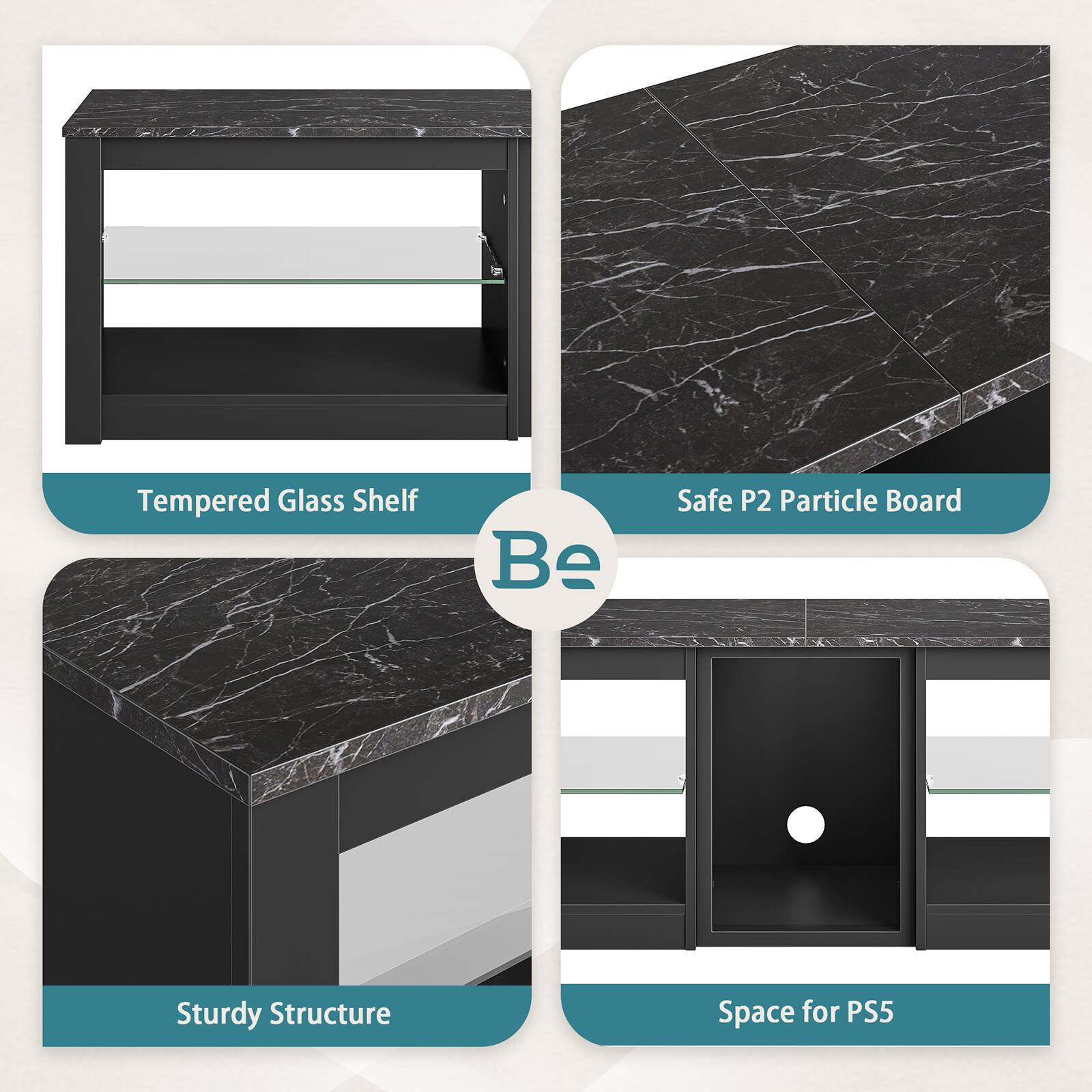 Tempered Glass Shelf Be Safe P2 Particle Board Sturdy Structure Space for PS5