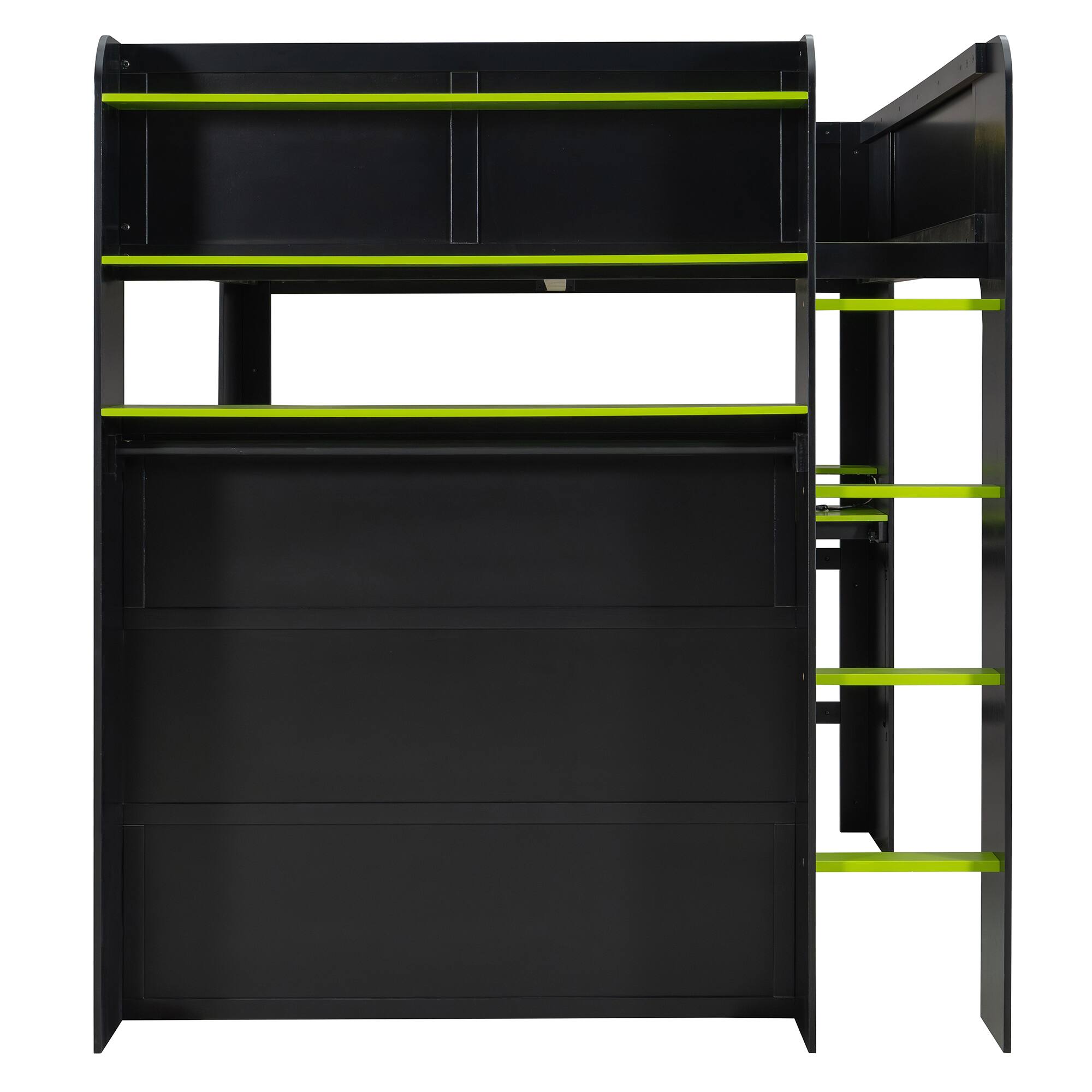 Alt View 1. Anysun - Full Size Wood Bunk Bed with height-adjustable Desk,Wardrobe,Ample Storage Space,and RGB Light - Green.