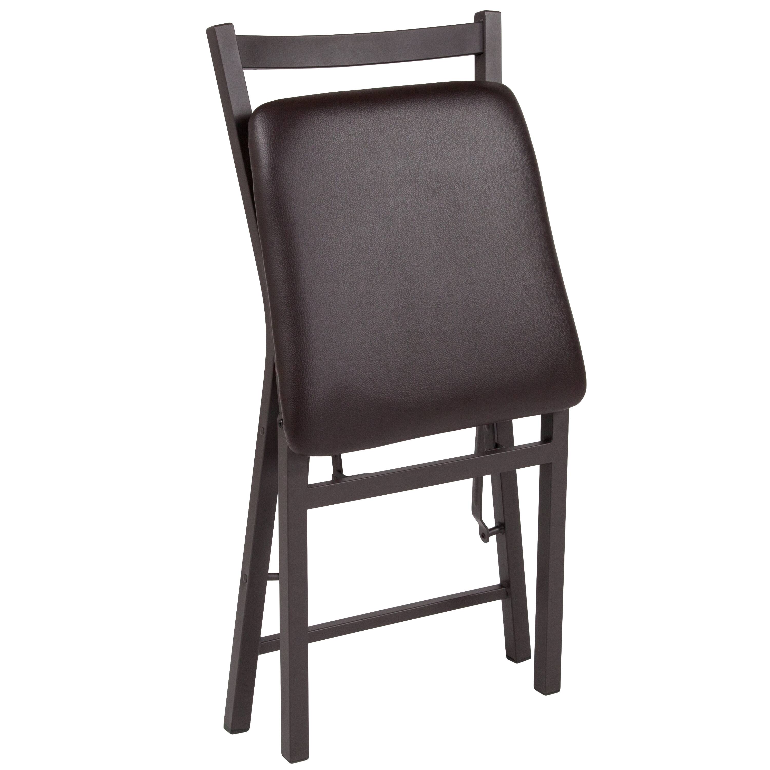 Alt View 10. Emma + Oliver - 2 Pack Folding Ladder Back Metal Chair with Vinyl Seat - Brown.