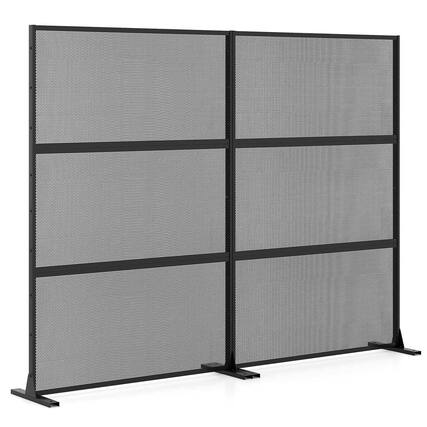 Front. Costway - Costway 2 PCS 72"H x 48"W Metal Privacy Screen with Expansion Bolts & Connection Screws - Black.