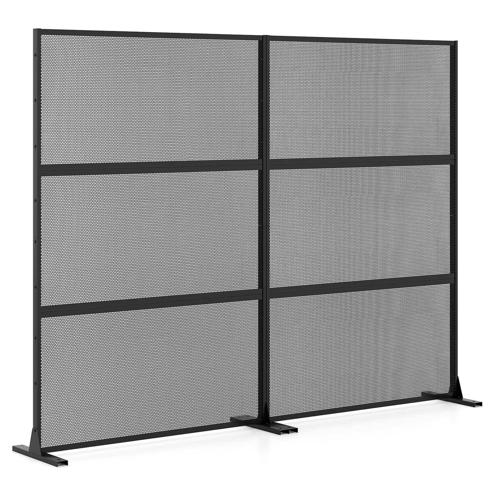 Front. Costway - Costway 2 PCS 72"H x 48"W Metal Privacy Screen with Expansion Bolts & Connection Screws - Black.