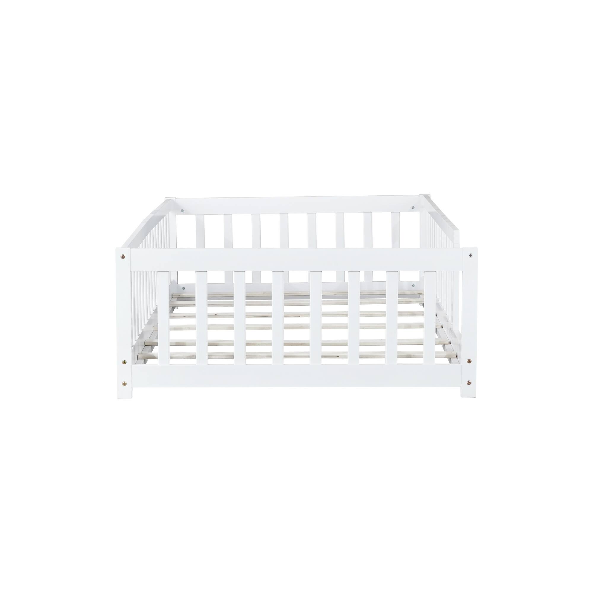 Alt View 6. GOODSILO - Twin Size Low-Profile Youth Bed with Secure Enclosure Frame, Solid Wood Construction, Neutral Finish - White.