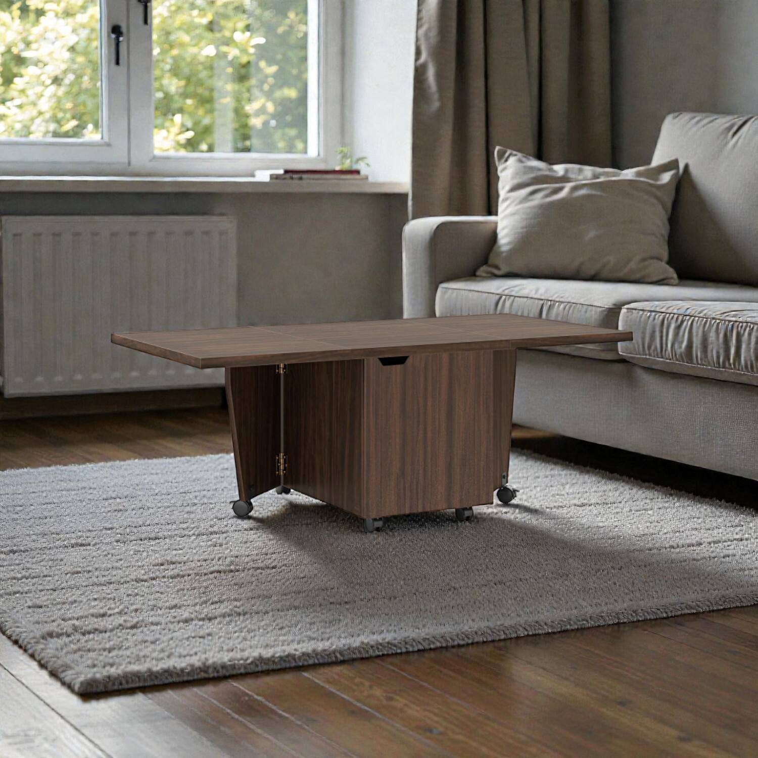 Front. Hivvago - Adjustable Center Table with Foldable Feature and Hidden Storage - Walnut.
