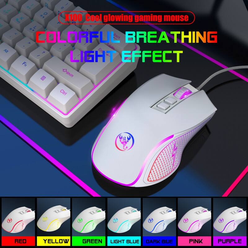 X100 Cool glowing gaming mouse

COLORFUL BREATHING LIGHT EFFECT

- RED
- YELLOW
- GREEN
- LIGHT BLUE
- DARK BLUE
- PINK
- PURPLE