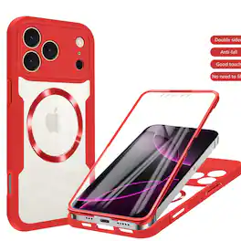 Dteck - Rugged Hybrid Magnetic Case for iPhone 17 Pro Max with Screen Protector Cover - Red