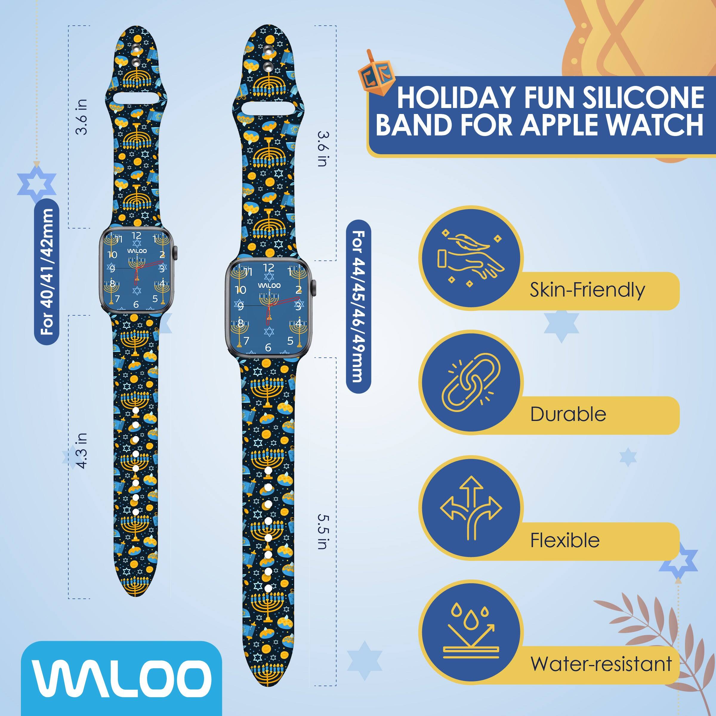 /42mm 40/41 For  
in 3.6 in in 4.3  
12 WILOO 10 a 7 5 6  
0 12 WILOO 10 2 7 5 6  
3.6 in 5.5 in  
HOLIDAY FUN SILICONE BAND FOR APPLE WATCH For Skin-Friendly 44/45/46/49mm Durable Flexible  
WILOO  
Water-resistant