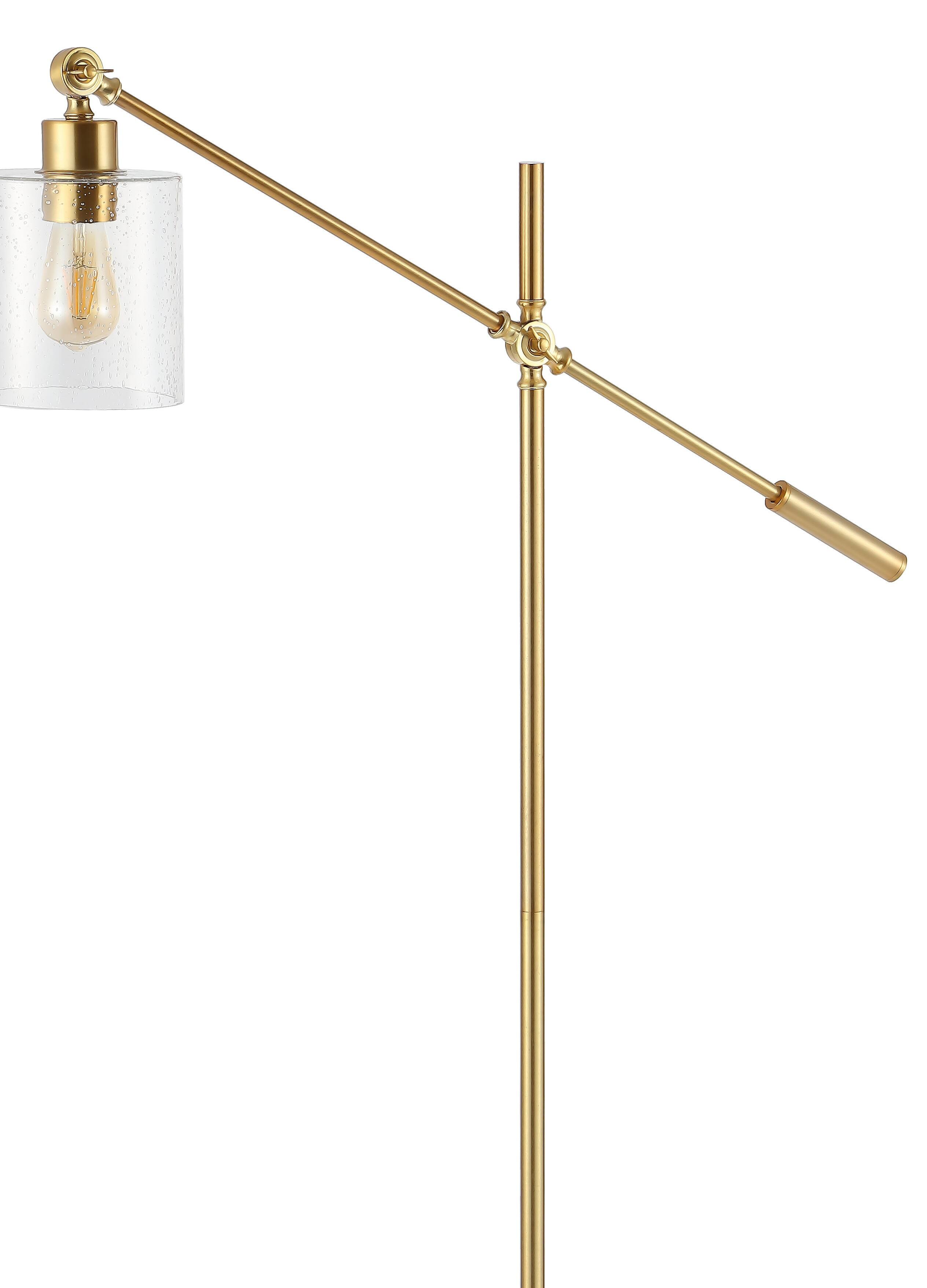 Alt View 4. Jonathan Y - Kathryn Classic 60" Iron/Seeded Glass Adjustable Head Modern LED Floor Lamp, Brass Gold - Brass Gold.