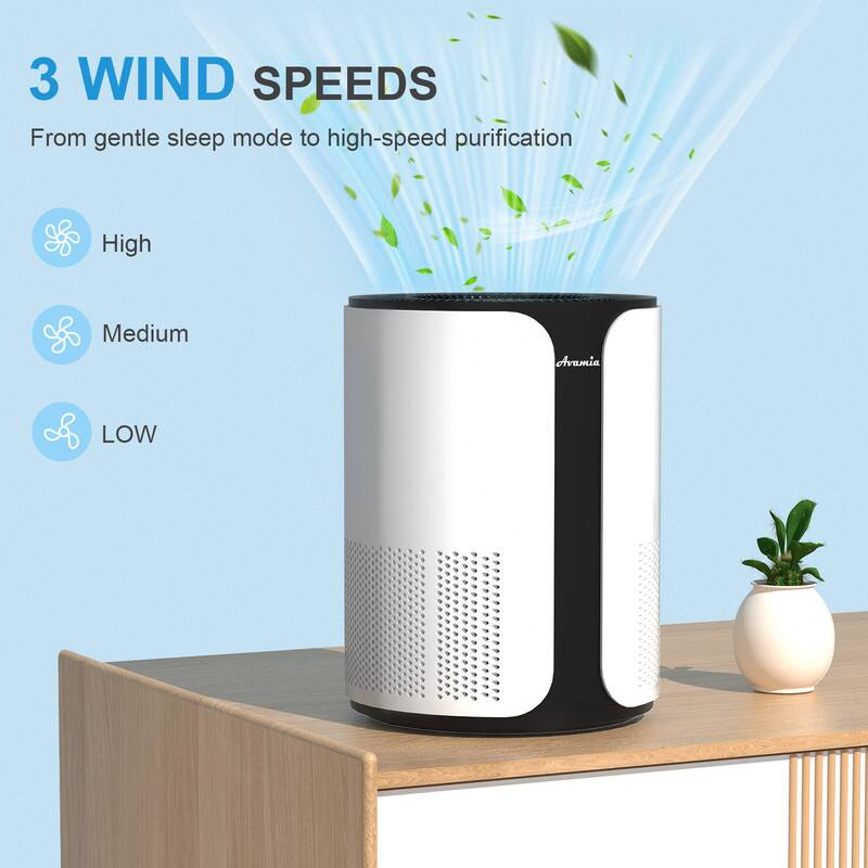 3 WIND SPEEDS  
From gentle sleep mode to high-speed purification  

- High  
- Medium  
- LOW