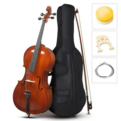 Front. Winado - Full Size Cello, 4/4 Solid Wood Acoustic Cello with Sturdy Stand, Portable Bag, Premium Rosin and Extra String.