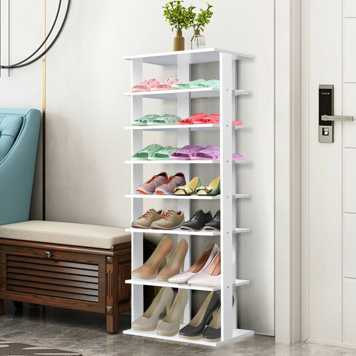 Alt View 3. Gymax - Gymax Patented Wooden Shoes Storage Stand 7 Tiers Big Shoe Rack Organizer Multi-Shoe Rack - White.
