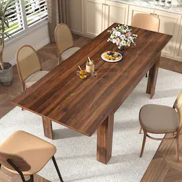 Espafurni - 59"-86" Extendable Wood Dining Table – Seats 6-10, Wooden Kitchen Table - Walnut