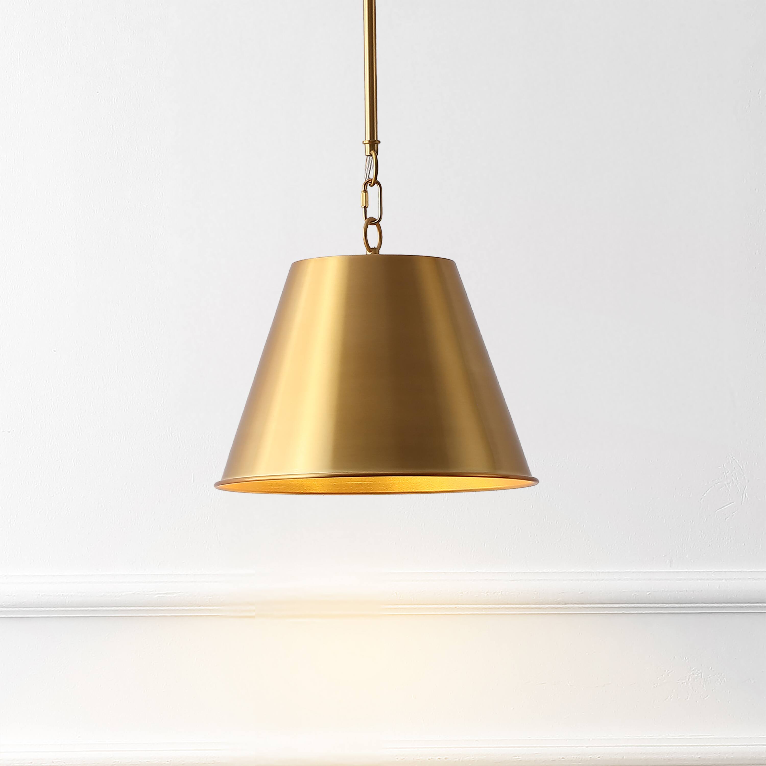 Alt View 1. Jonathan Y - Harper 12" 1-Light Industrial Farmhouse Adjustable Tapered Cone Empire Metal LED Pendant, Brass Gold - Brass Gold.