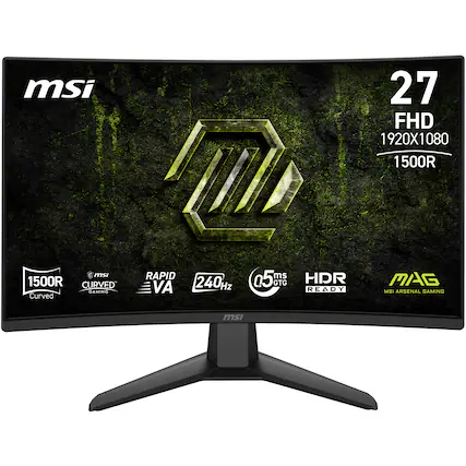 MSI MAG 27 FHD 1920x1080 1500R Curved Gaming Monitor
- 1500R Curved
- Rapid VA
- 240Hz
- 0.5ms GTG
- HDR Ready
- MSI Arsenal Gaming
