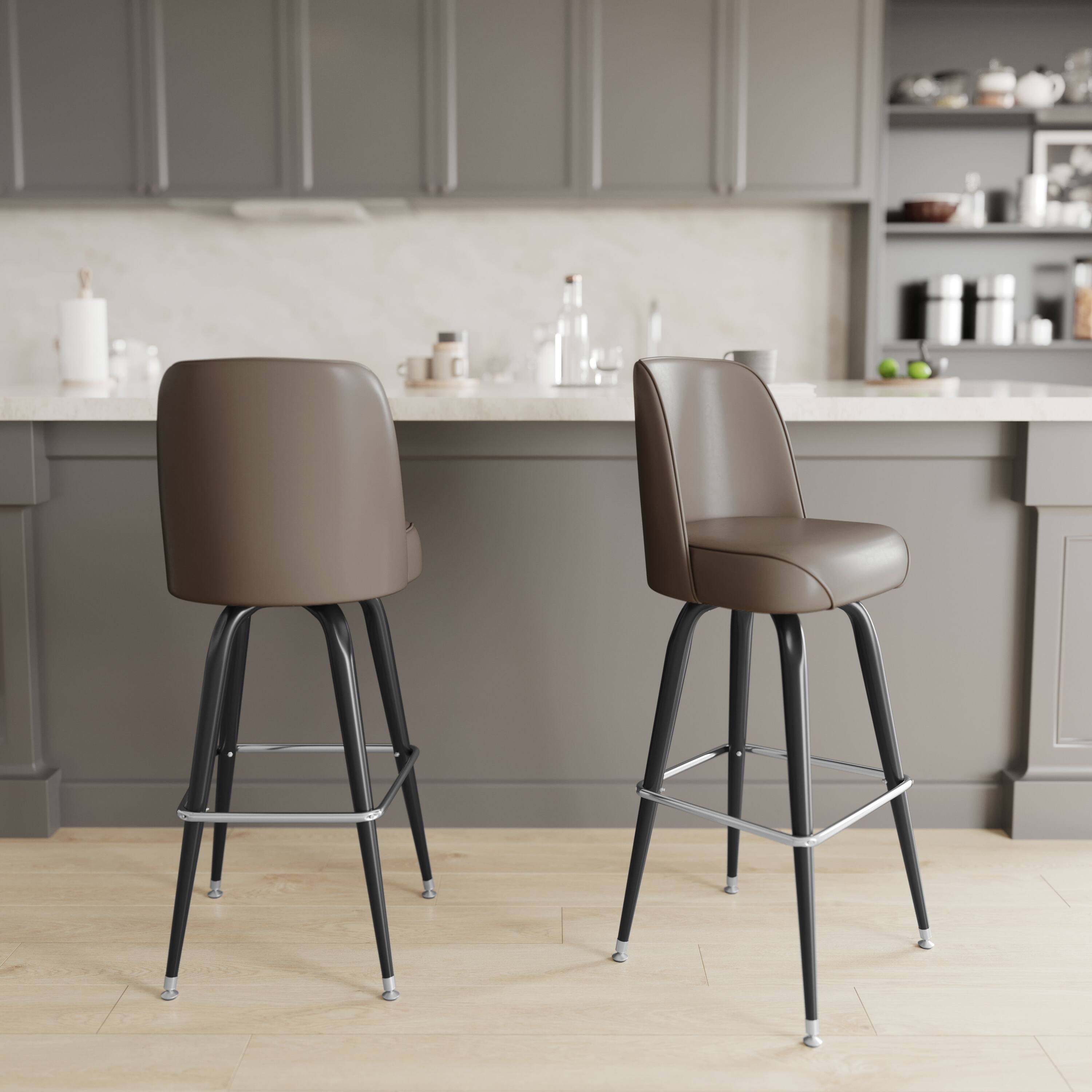 Alt View 2. Emma + Oliver - 2 Pack Metal Barstool with Swivel Bucket Seat - Beige.
