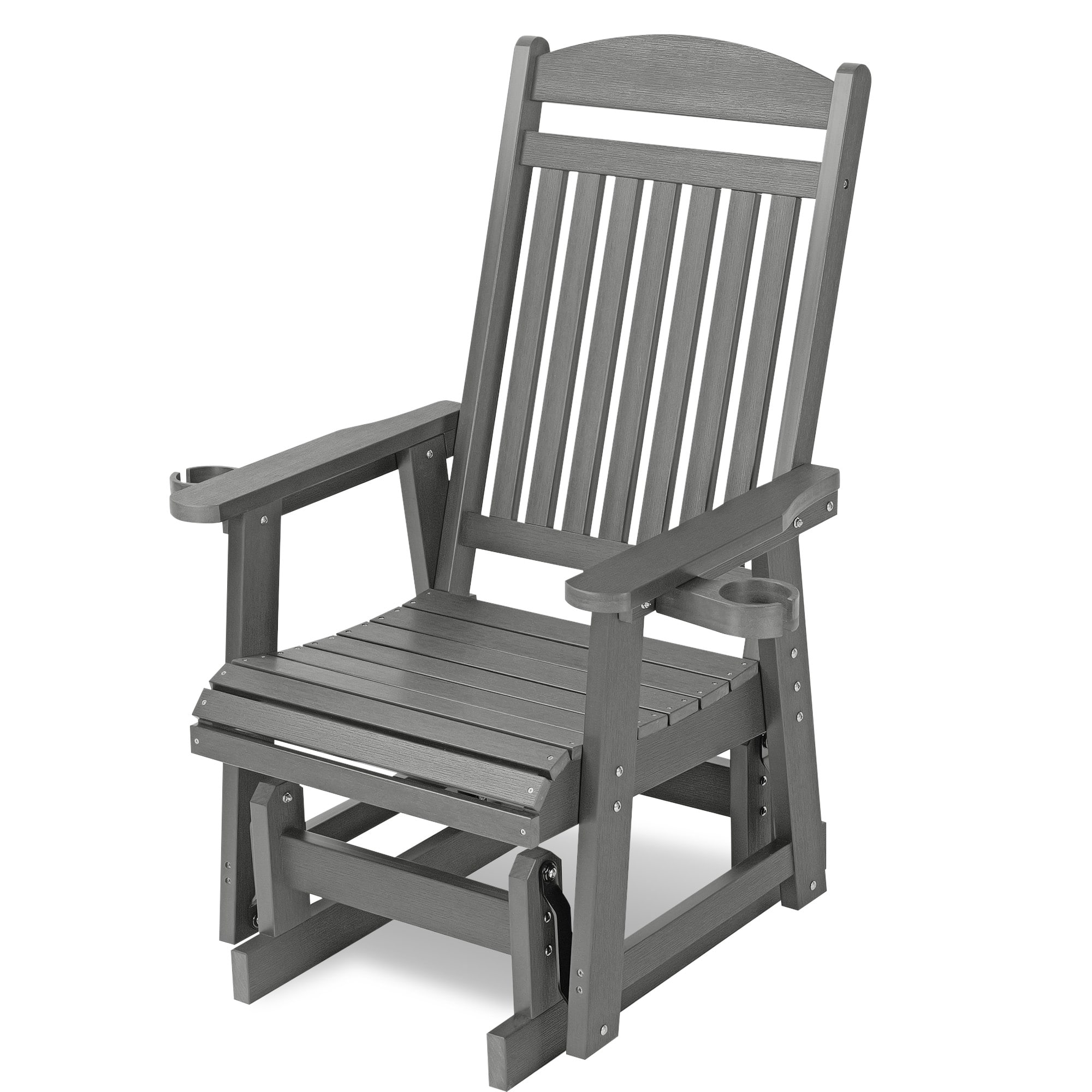 Fortune Candy - HIPS Outdoor Patio Glider with Cup Holders, Heavy Duty 700 LBS Capacity for Porch Yard Garden - Deep Gray