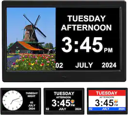 Dazzed Corner - 10 Inch Alarm Clock with Day and Date for Elderly Digital Calendar Clock Photo Frame - Black