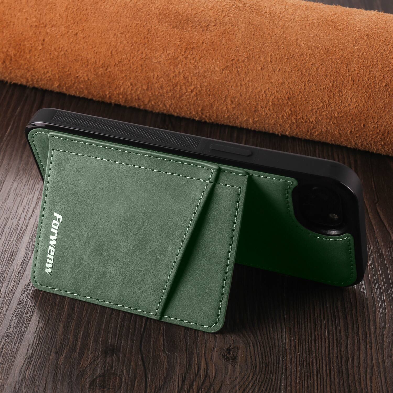 Back. Dteck - Dteck RFID Blocking Back Wallet Case for iPhone 16E / 17E, Shockproof PU Leather Kickstand Rugged Cover - Green.