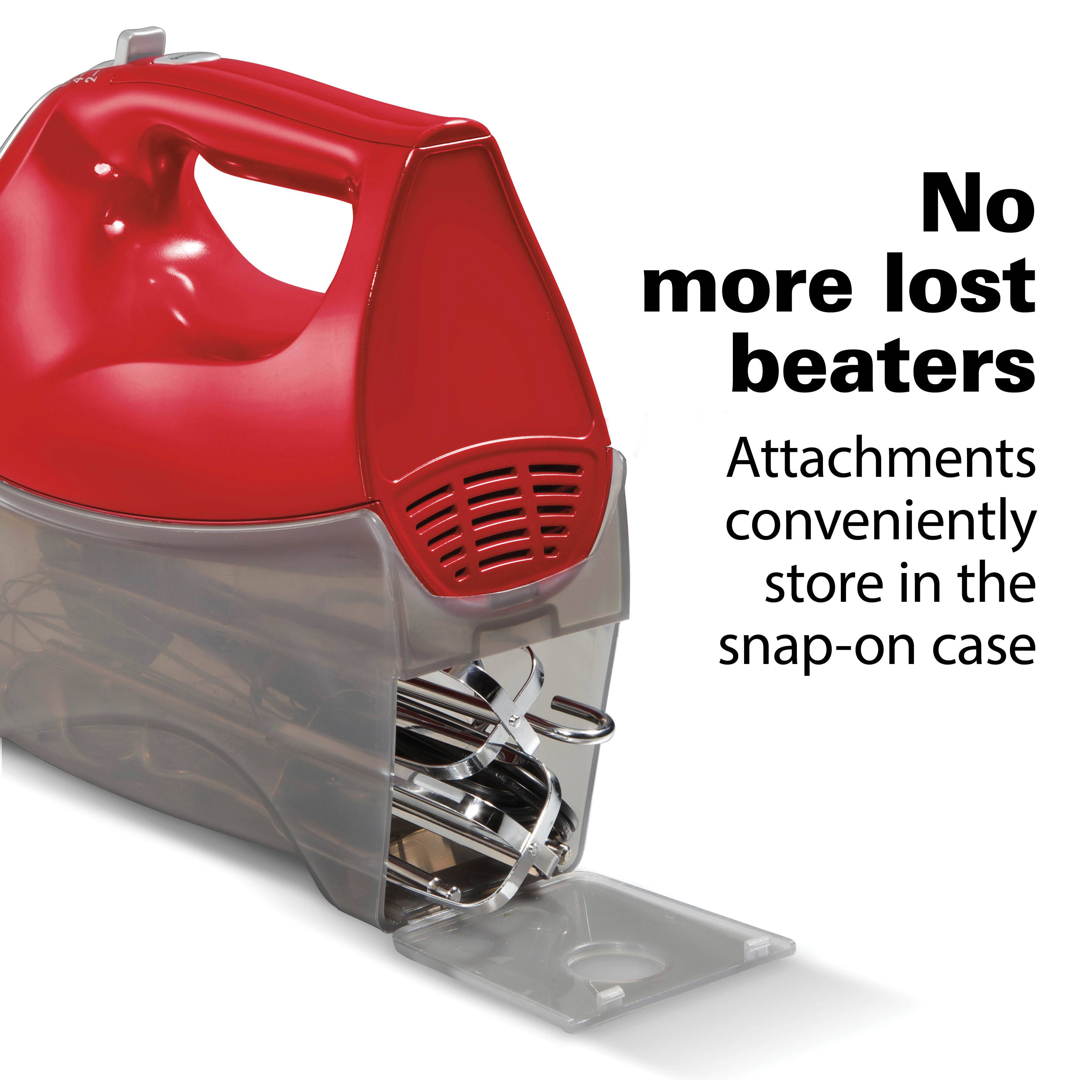 No more lost beaters  
Attachments conveniently store in the snap-on case