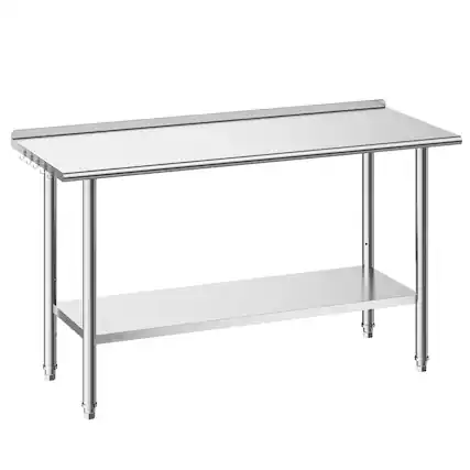 Front. VEVOR - Stainless Steel Work Table, 24x60 Inch Food Prep Table with Backsplash, Commercial Kitchen Workstation - Silver.