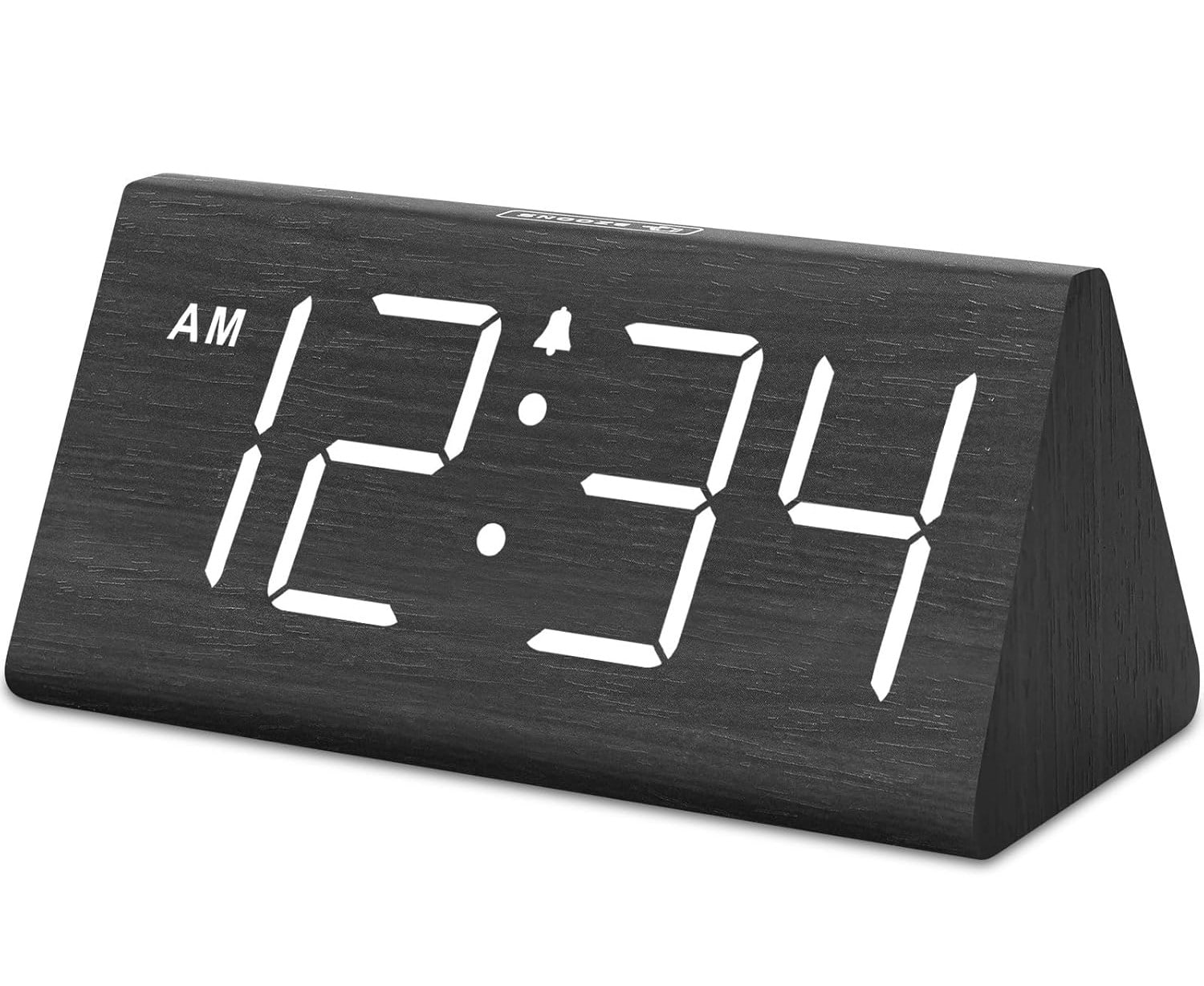 FINEAK - Adjustable Volume Wooden Digital Alarm Clock with Large Display & USB Charger - Black (Plug-in)