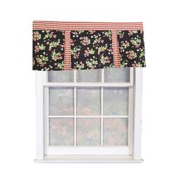 RLF Home - Strawberry Pleated 100% Cotton Rod Pocket Window Valance 50" x 17" - Black