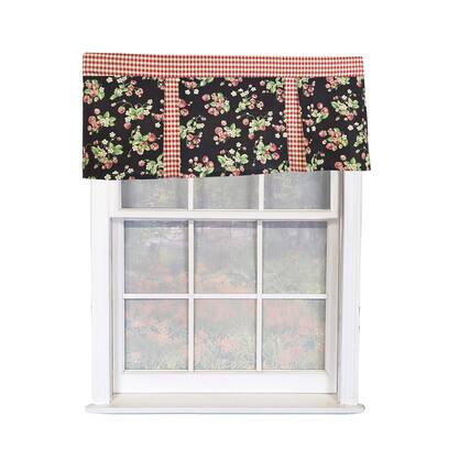 Front. RLF Home - RLF Home Strawberry Pleated 100% Cotton Rod Pocket Window Valance 50" x 17" Black - Black.