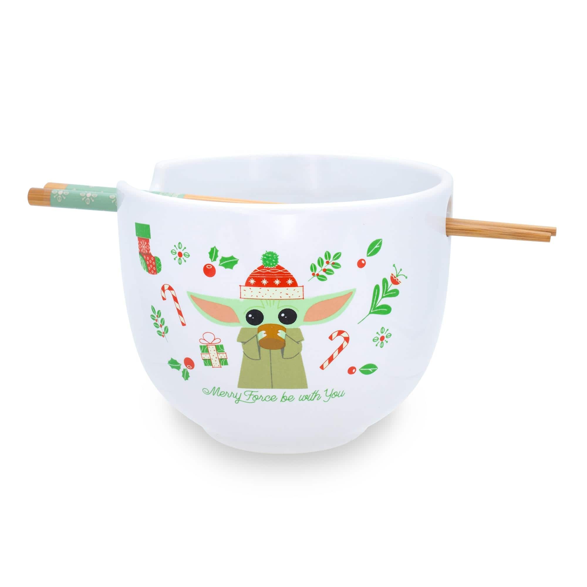 Silver Buffalo - Star Wars: The Mandalorian Grogu "Merry Force" Ramen Bowl and Chopstick Set - Red - Thumbnail 4