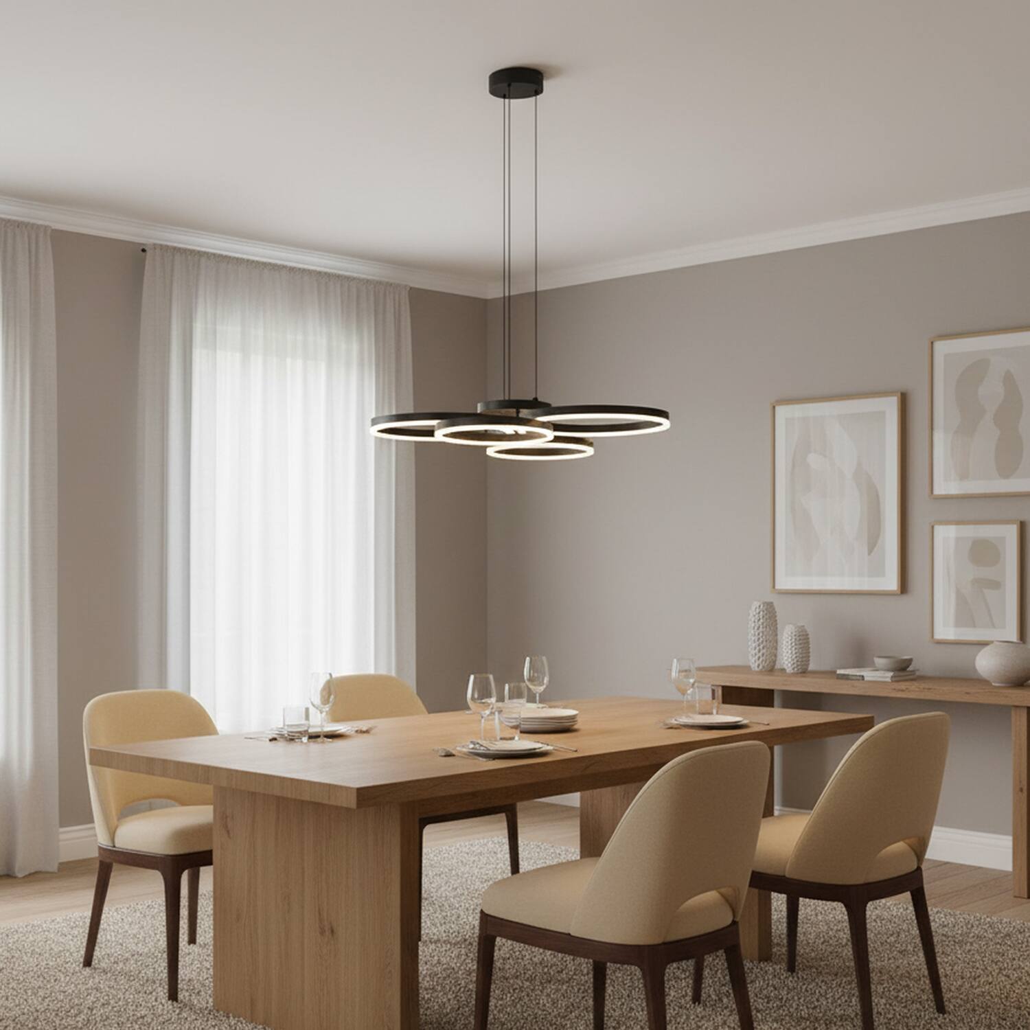 Back. Umeiluce - 32.3" Modern Chandelier LED Chandelier Light 3000K Dimmable Kitchen Island Lamp - Matte Black.