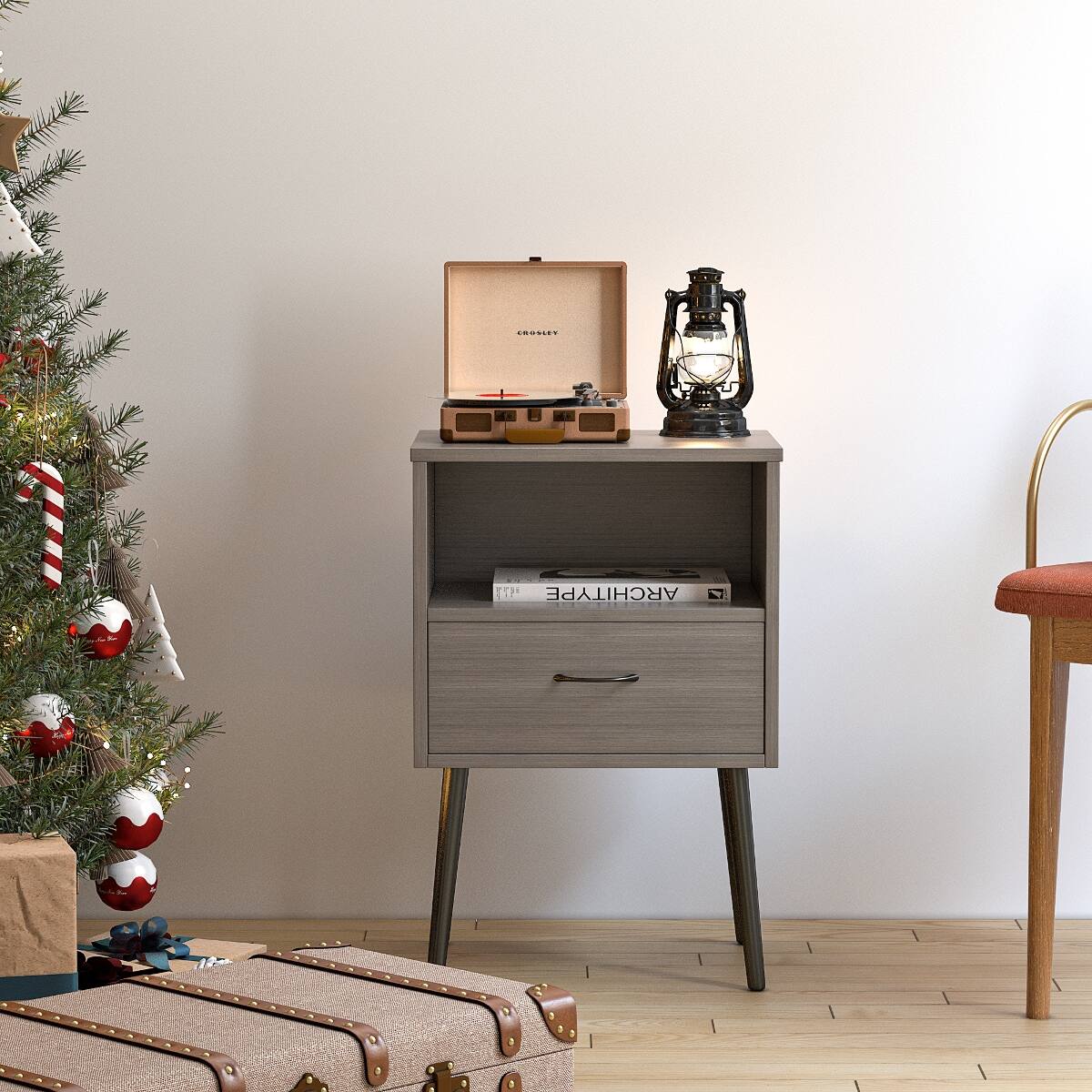 Loheer Set of 2 Grey Nightstands, Modern Bedside Tables with Drawer and ...