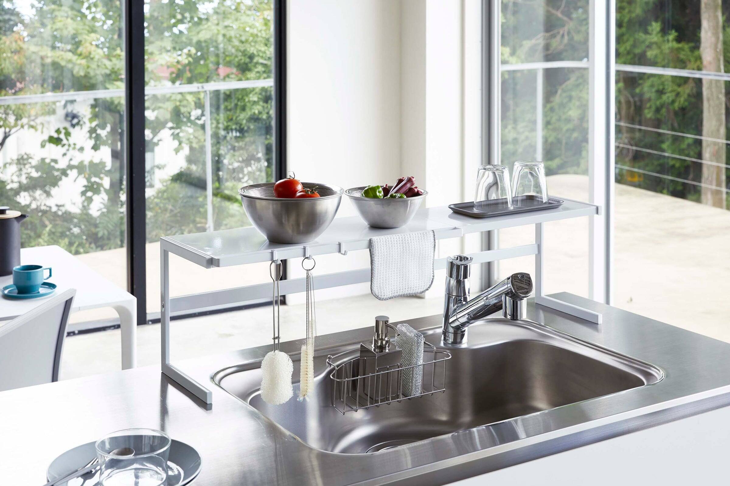 Back. Yamazaki Home - Expandable Countertop Shelf - Steel - Black.