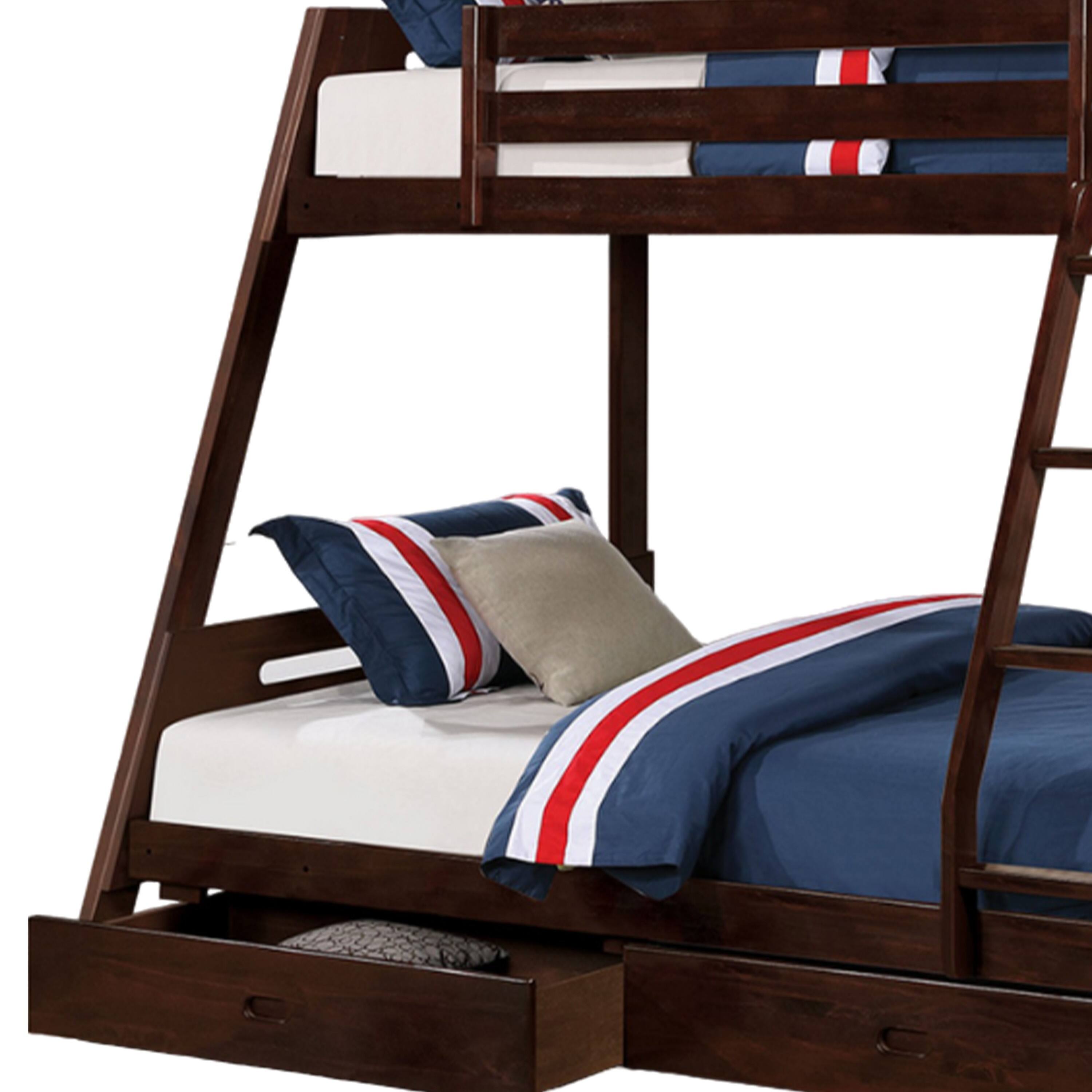 Alt View 3. Manhattan Lane - Emily Twin Over Full Bunk Bed with Ladder, 2 Drawers, Espresso Brown Wood - Espresso Brown.