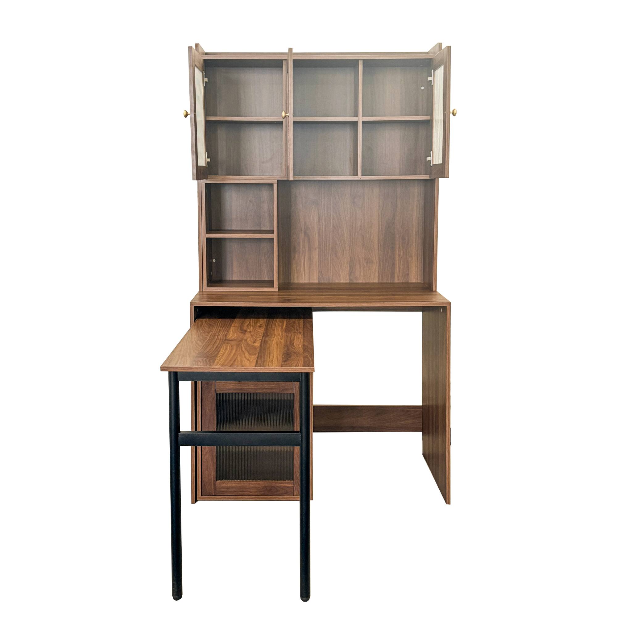 Alt View 7. GOODSILO - Rotating Computer Desk with Hutch & Bookshelf, Large Workstation & Storage - Walnut.