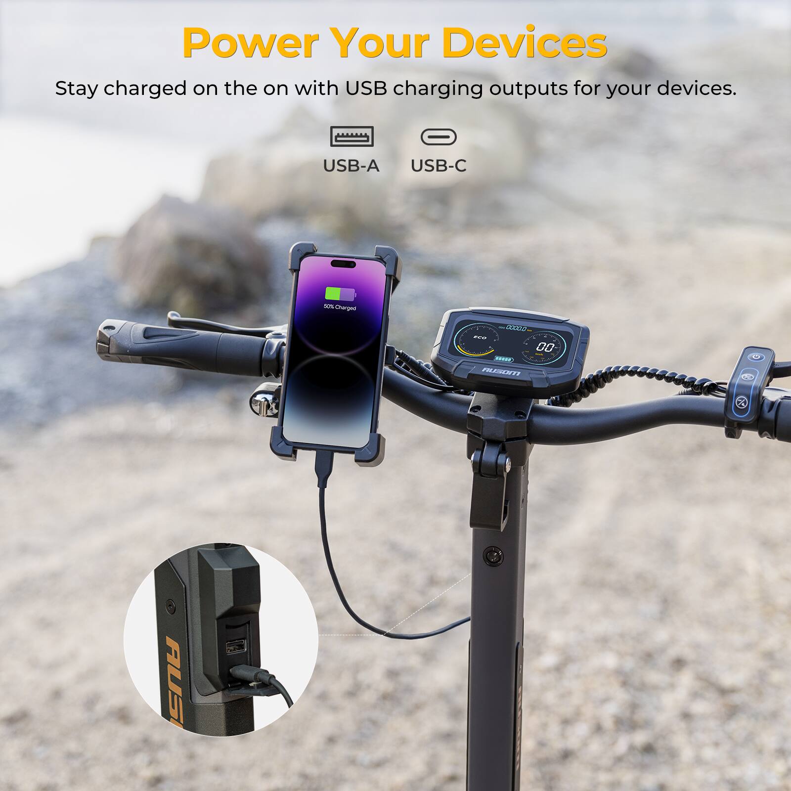 Power Your Devices

Stay charged on the go with USB charging outputs for your devices.

USB-A USB-C