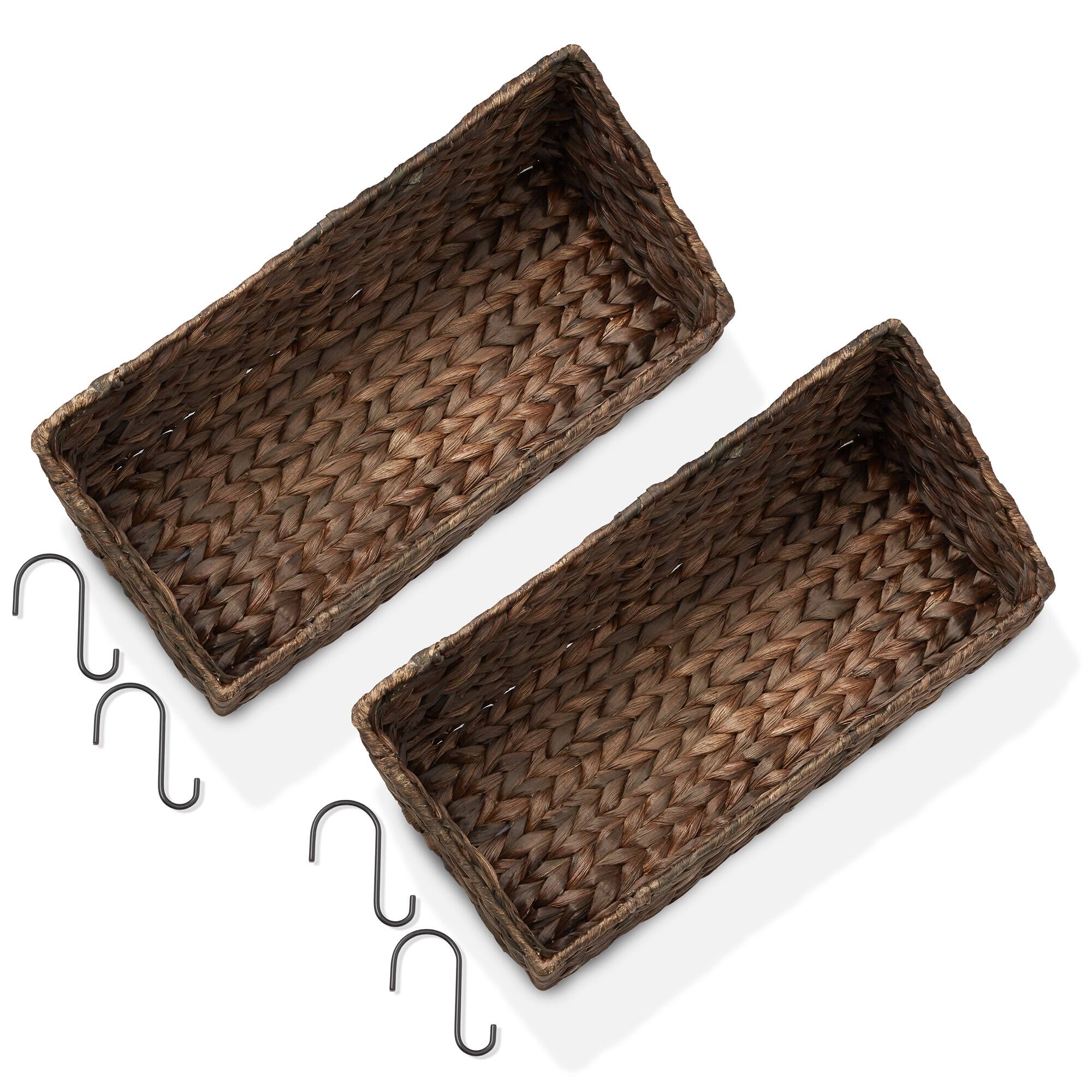Alt View 5. Casafield - 2pk Hanging Baskets w/ Hooks - Woven Hyacinth Wall Mount Storage Bins - Espresso.