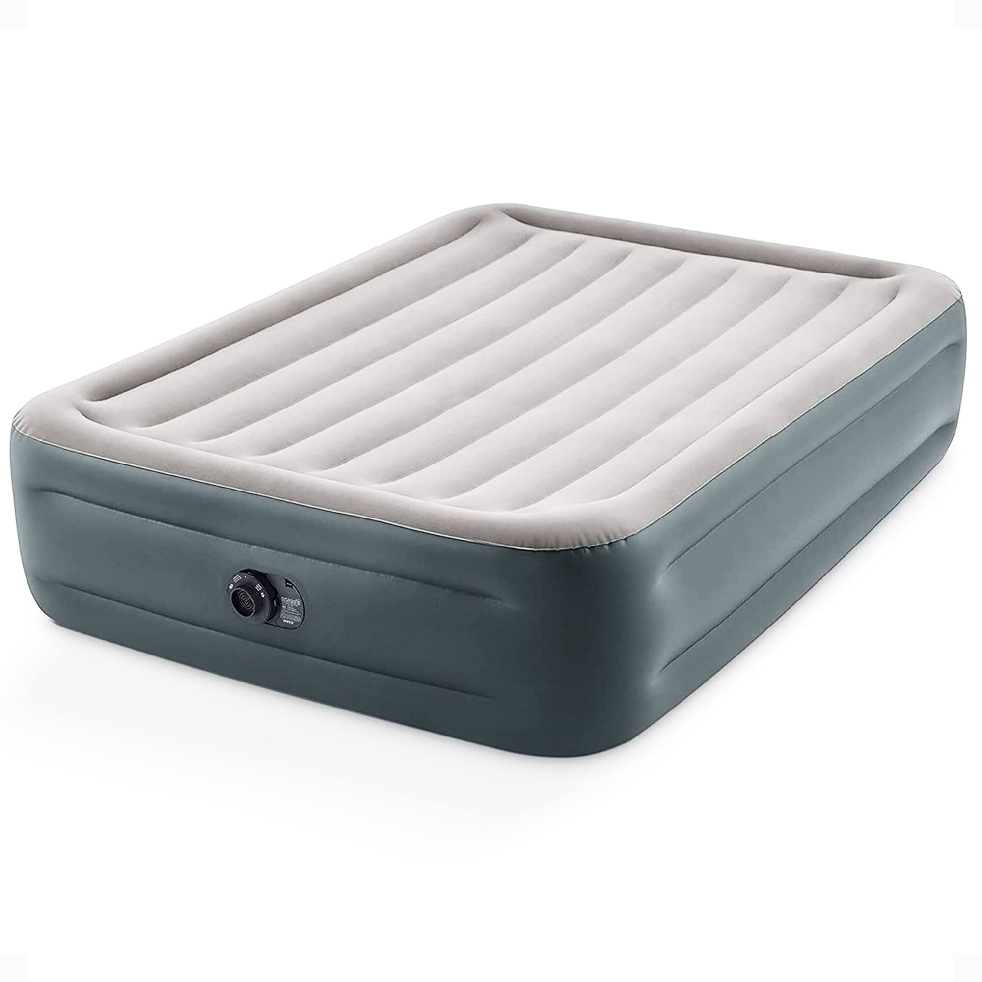 Intex - Dura Beam Essential Rest Blow Up Queen Mattress Air Bed with Built In Pump - Gray