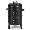 Angle. Costway - 3-in-1 Vertical Charcoal Smoker Portable BBQ Smoker Grill with Detachable 2 Layer - Black.