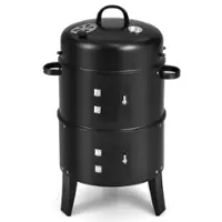 Costway - Costway3-in-1 Vertical Charcoal Smoker  Portable BBQ Smoker Grill with Detachable 2 Layer - Black - Angle_Zoom