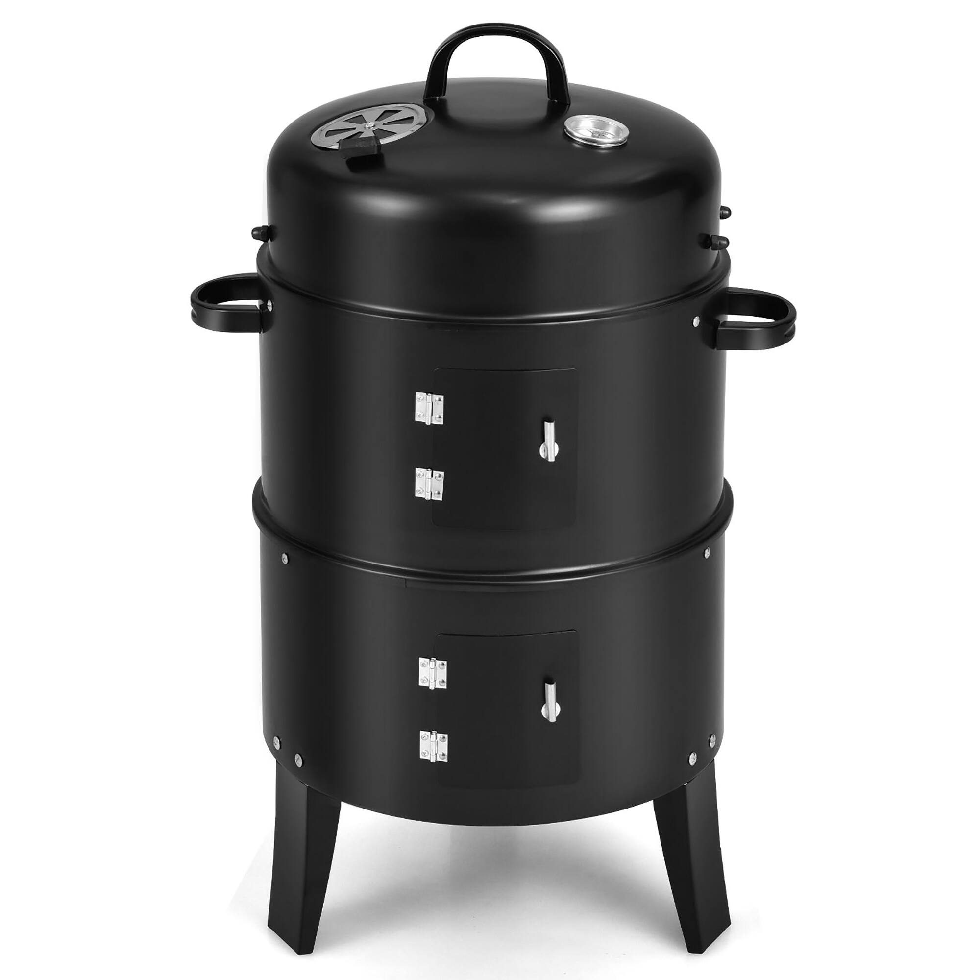 Costway - 3-in-1 Vertical Charcoal Smoker Portable BBQ Smoker Grill with Detachable 2 Layer - Black