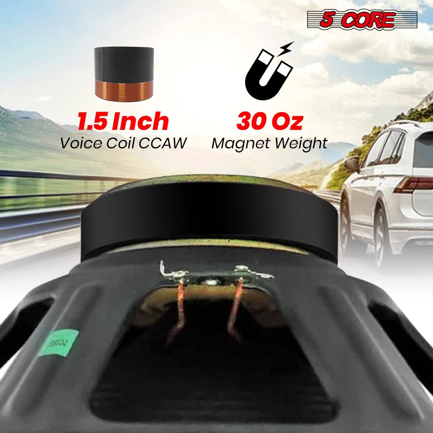 5 CORE
1.5 Inch Voice Coil CCAW
30 Oz Magnet Weight