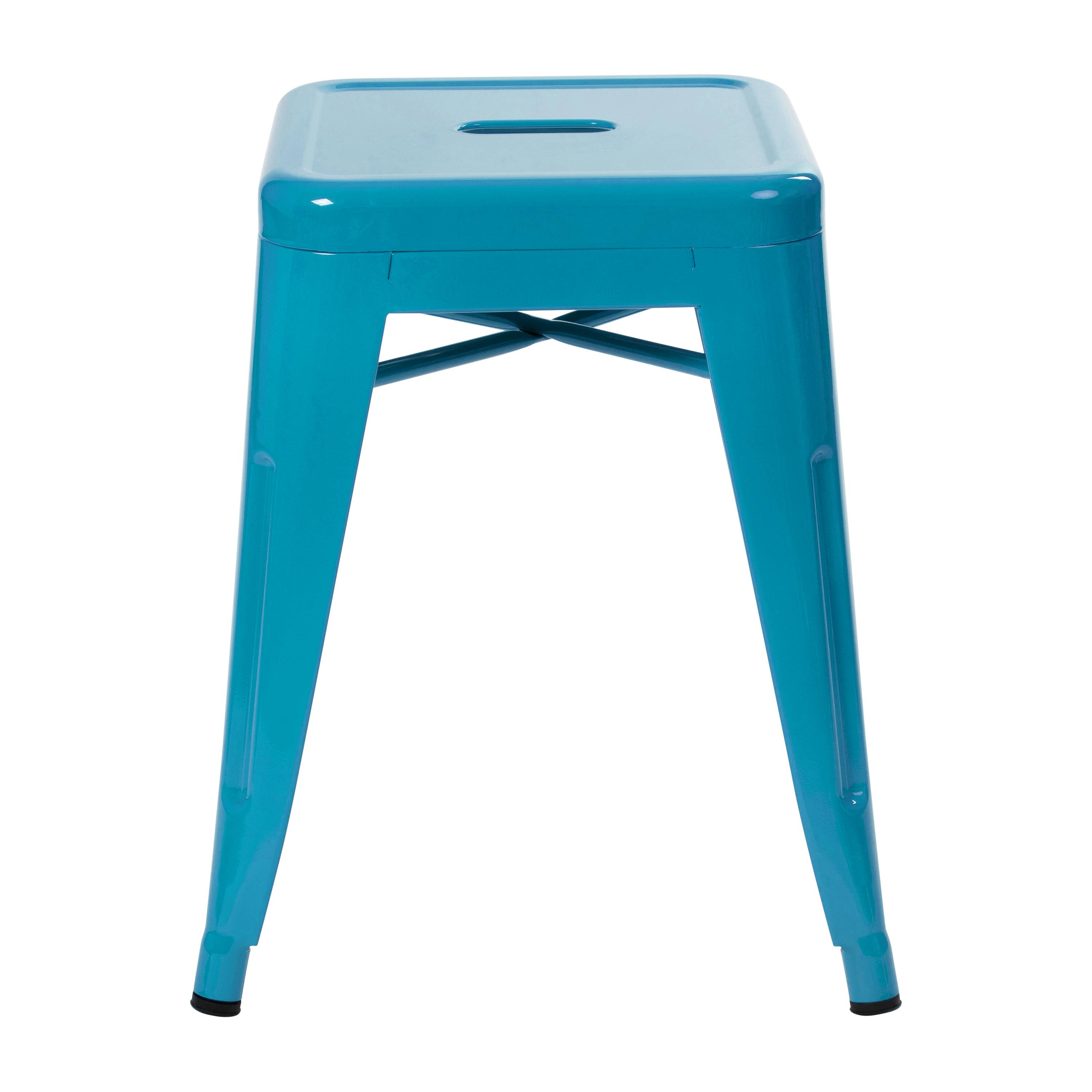 Alt View 6. Emma + Oliver - 18 Inch Table Height Indoor Stackable Metal Dining Stool-Set of 4 - Teal.