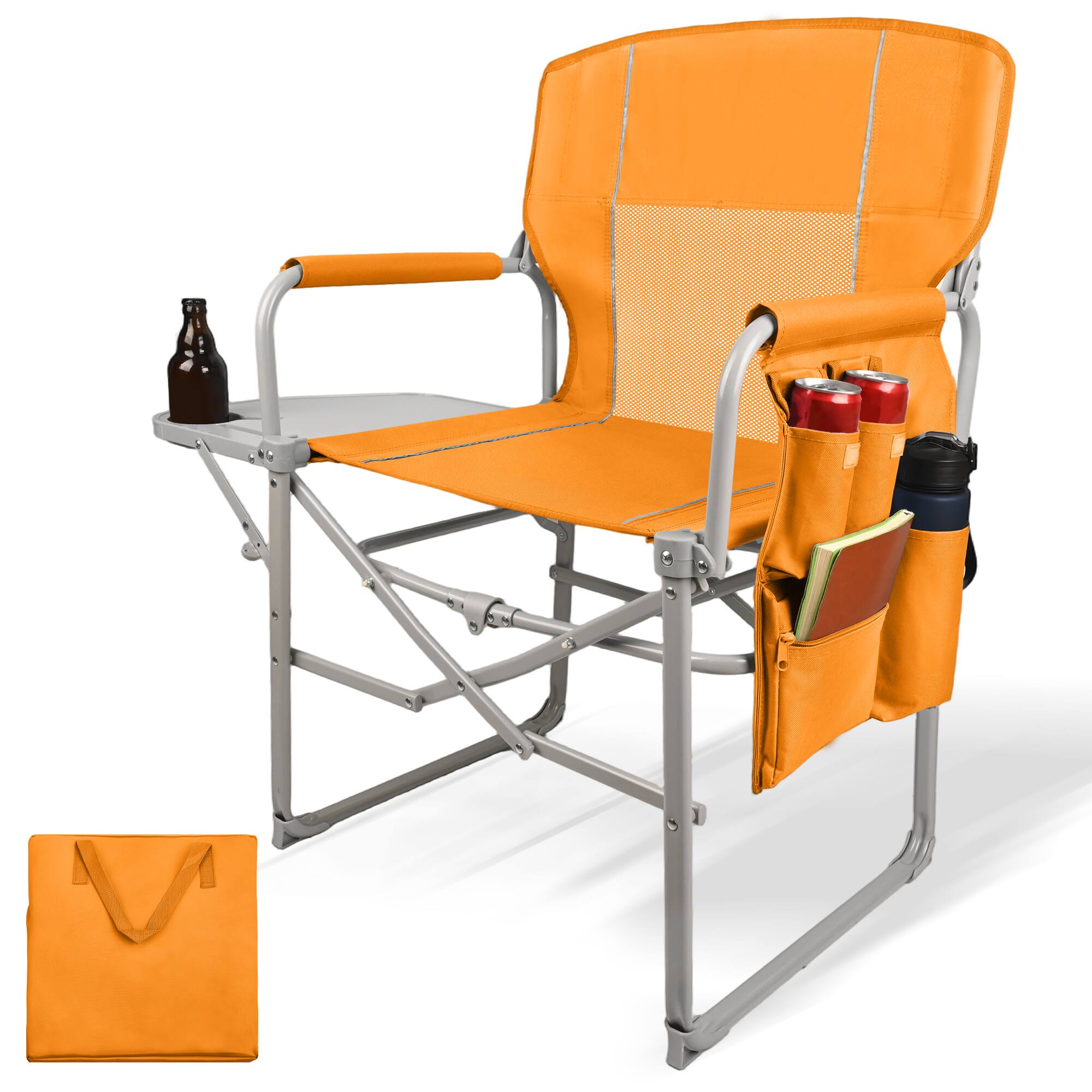 Front. AOITUN - Directors Chair with Side Table, 225LBS Bar Height Folding Camping Chair for Makeup Artists - Orange.