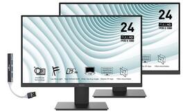 MSI - 24'' FHD VA Monitor, Anti Glare, Anti Flicker Free, VESA Mount, Low Blue Light, HDMI & DKZ Hub,2 Pack - Black
