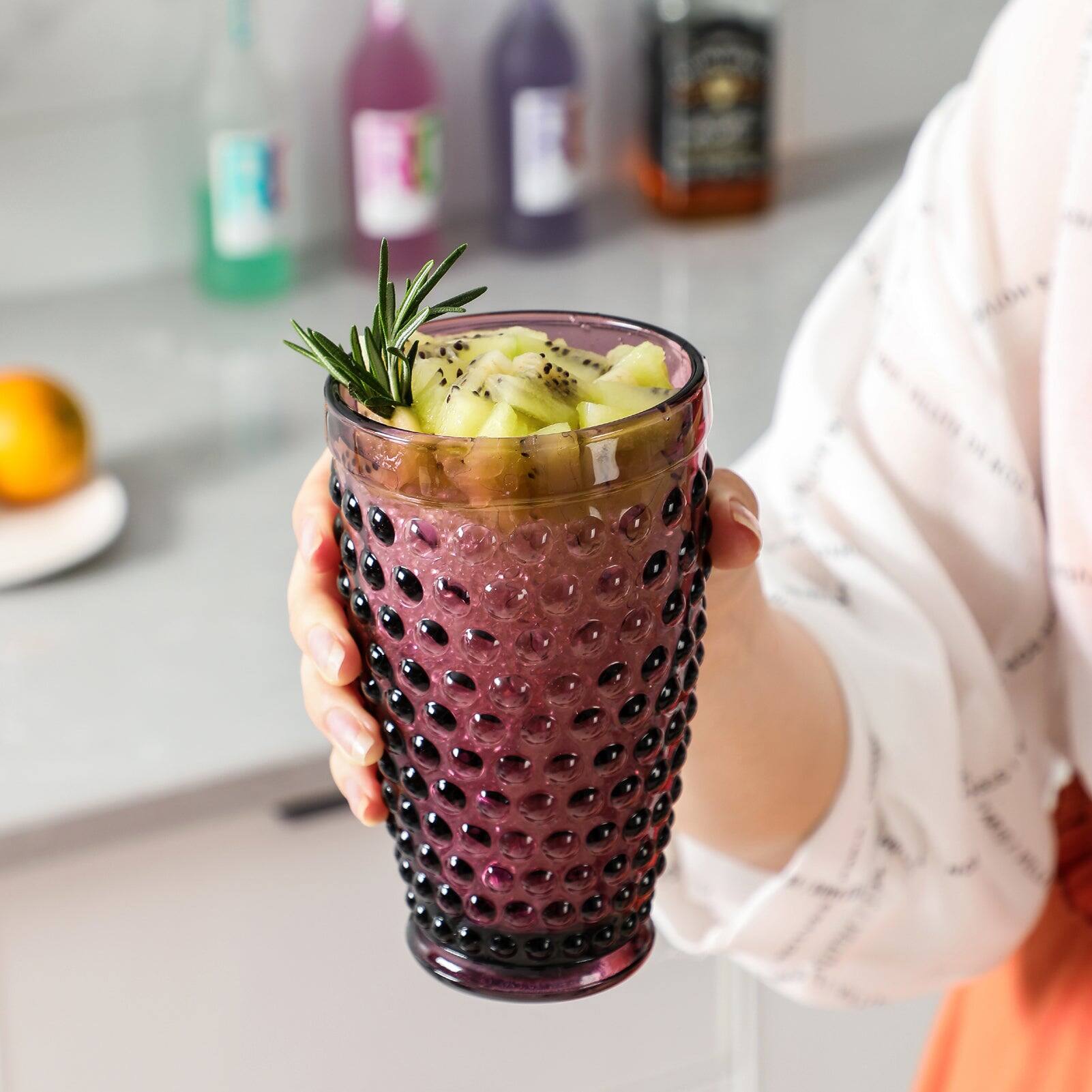 Back. BreeBe - Hobnail Colorful Iced Beverage Drinking Glass 13oz Set of 6 - Multi.