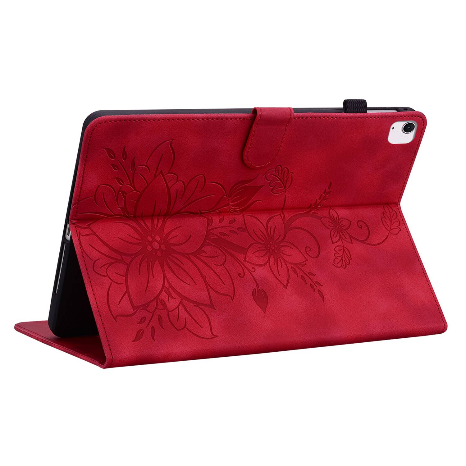 Left. Dteck - For Apple iPad Air (M4) 13" 2026/M3 2025/M2 2024 & iPad Pro 12.9" 3rd-6th Flip Card Holder Leather Cover Anti-Slip Stand - Red.